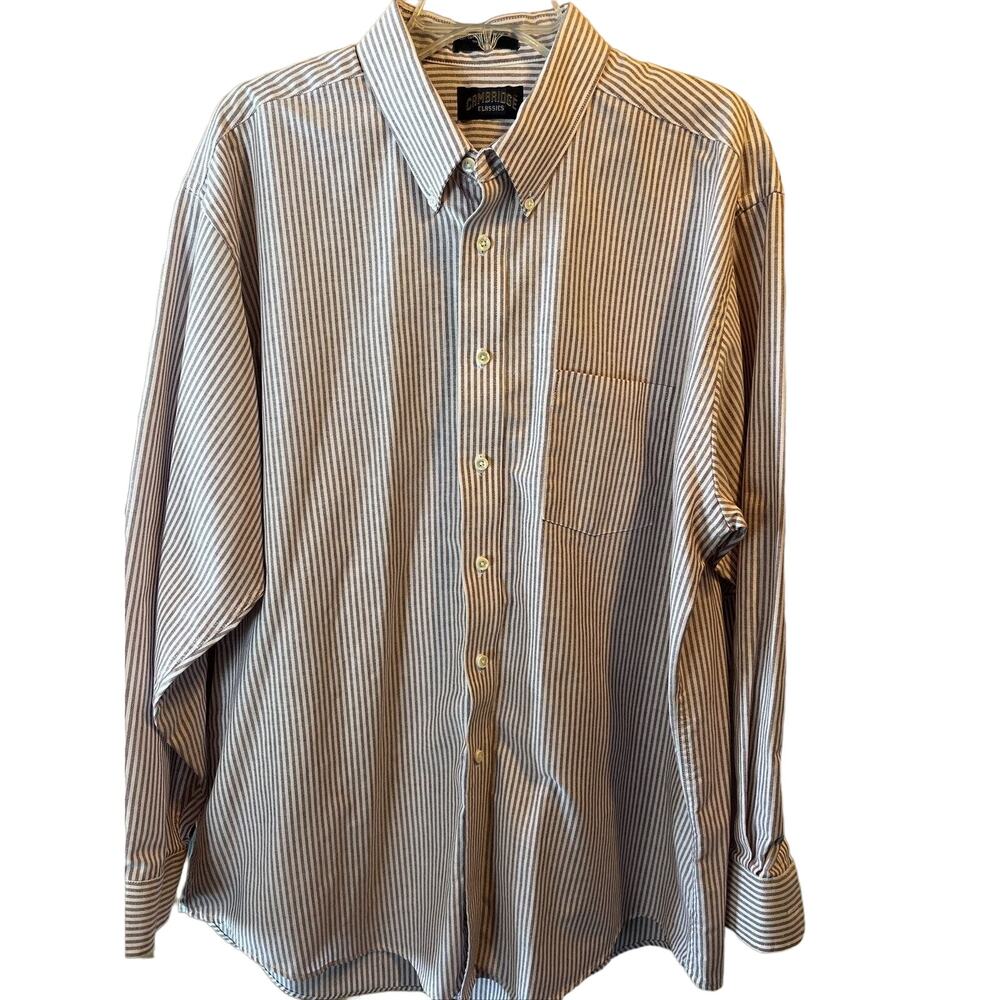 cambridge classics vtg mens 18 34/35 red striped LS button up cotton blend shirt